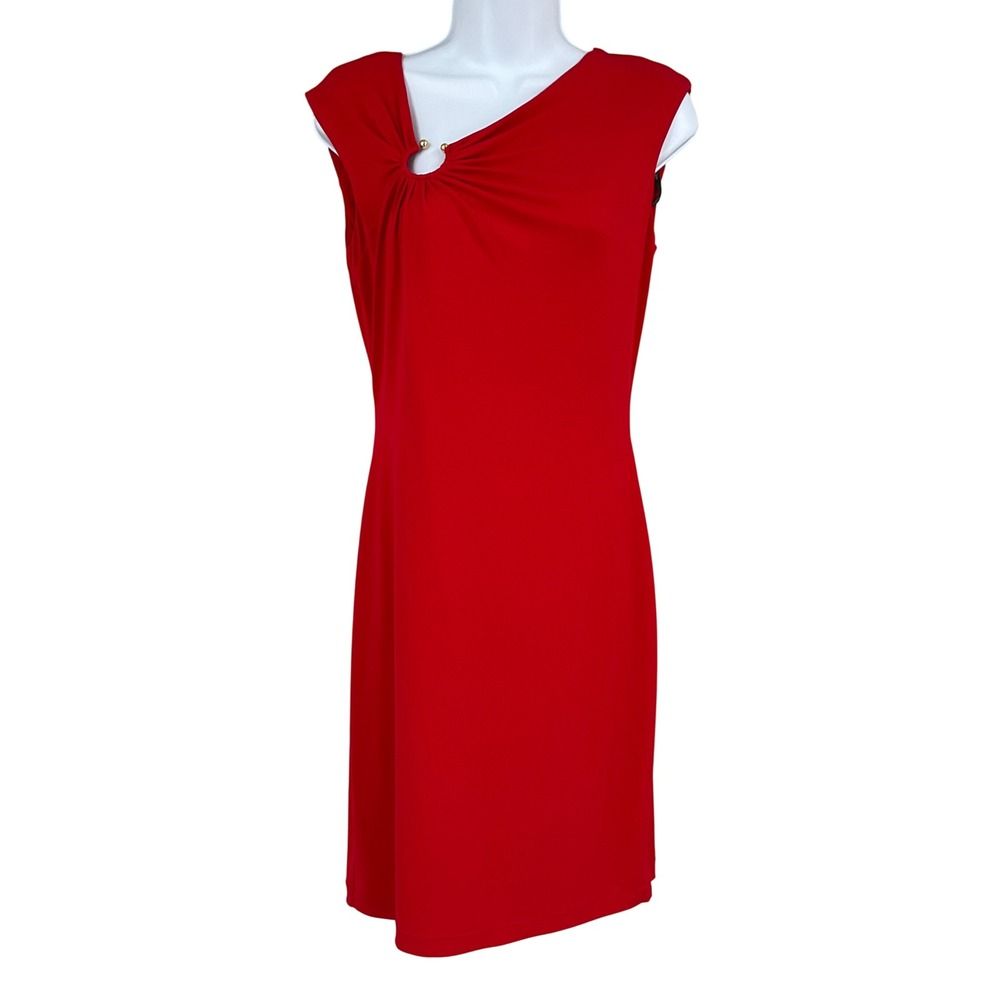 Calvin Klein Sheath Power Dress Women 4 Red Ring Detail Sleeveless‎ Cocktail